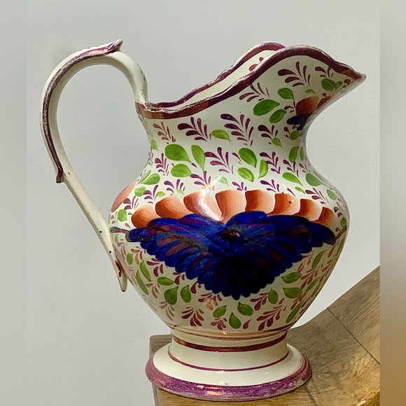 c. 1820 Antique Gaudy Welsh Grape Pattern Large Hand Painted Pink Luster Jug - Picture 12 of 16